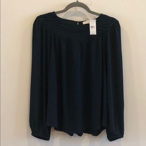 Loft Mixed Media Long Sleeve Ladder Stitch Top.